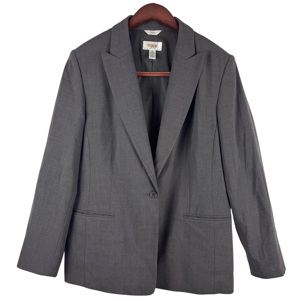 Talbots Blazer Women 16P Grey Wool Blend Stretch Single Button Notched Lapel